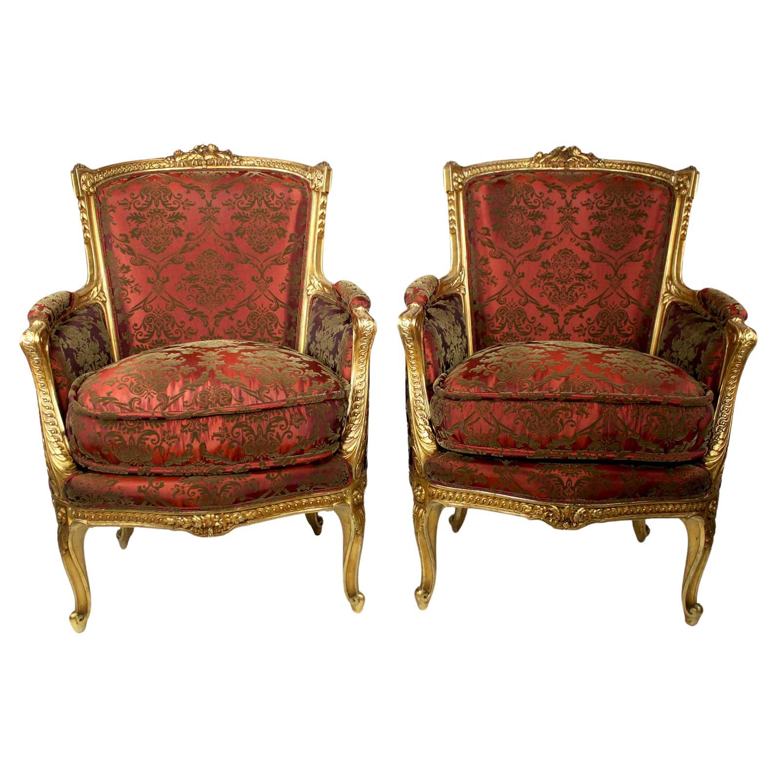 Pair French 19th/20th Century Louis XV-XVI Style Bergère Armchairs, Attr. Jansen