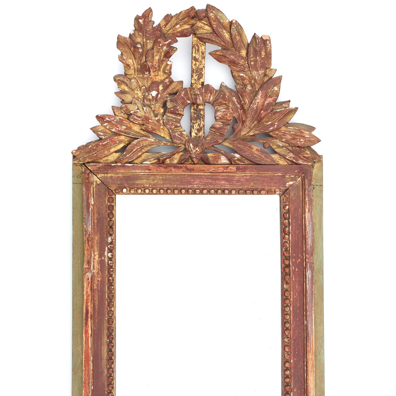 Regency Revival Pair French 19th-20th Century Regency Style Giltwood & Green Paint Wall Mirrors For Sale