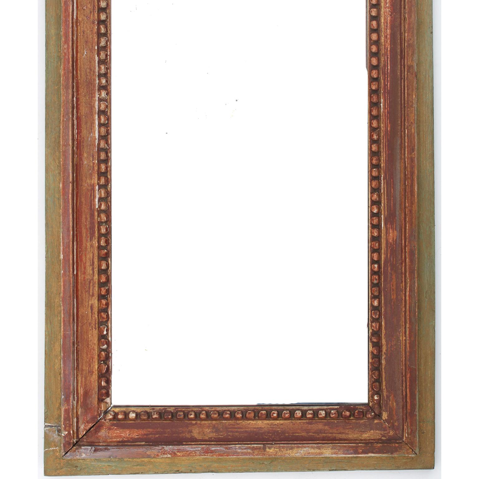Early 20th Century Pair French 19th-20th Century Regency Style Giltwood & Green Paint Wall Mirrors For Sale
