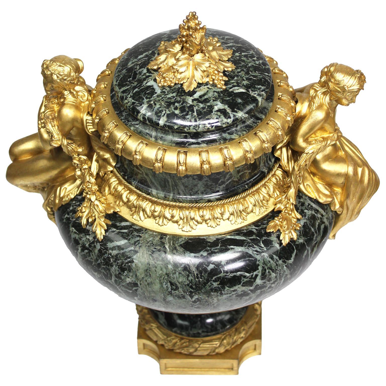Pair French 19th C. Gilt-Bronze & Marble Urns, After Pierre Gouthière - Belanger For Sale 5