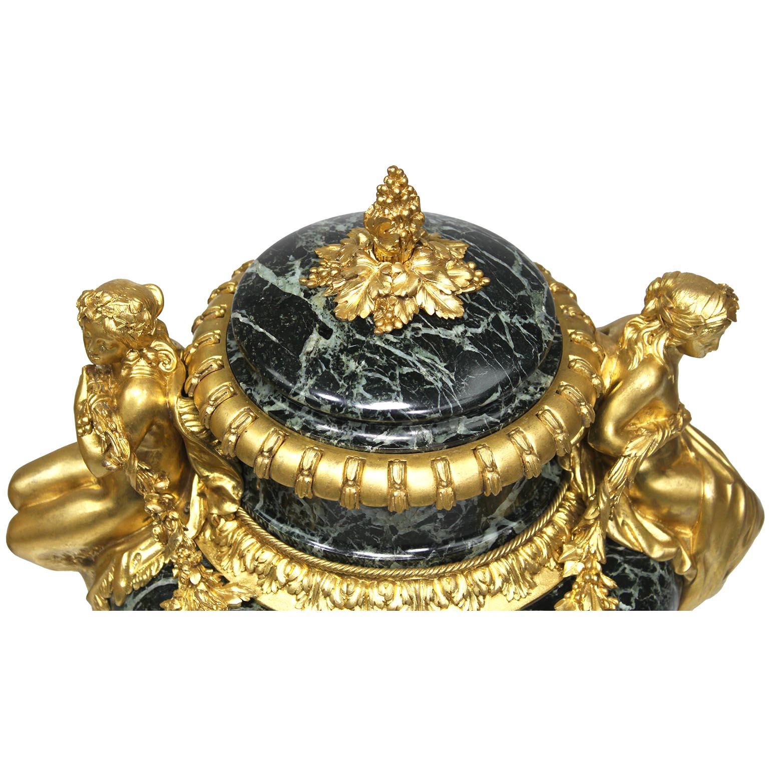 Pair French 19th C. Gilt-Bronze & Marble Urns, After Pierre Gouthière - Belanger For Sale 6