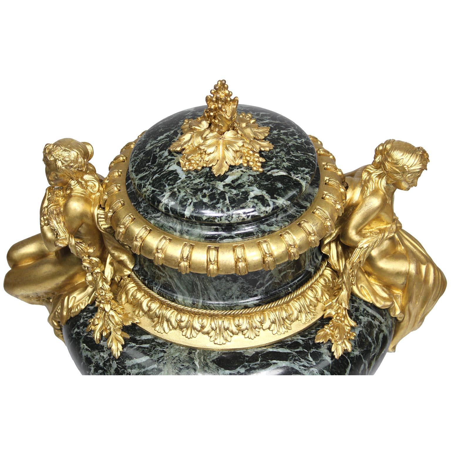 Pair French 19th C. Gilt-Bronze & Marble Urns, After Pierre Gouthière - Belanger For Sale 7