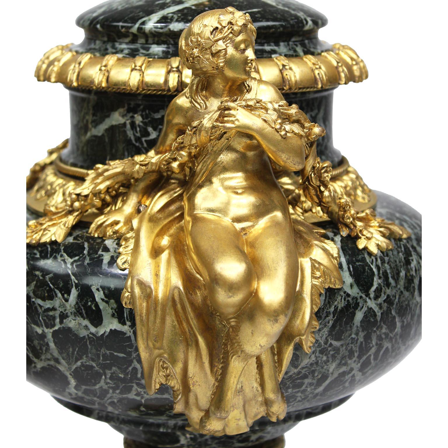 Pair French 19th C. Gilt-Bronze & Marble Urns, After Pierre Gouthière - Belanger For Sale 4