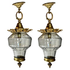 Pair French 19th C. Ormolu Bronze Glass “Versailles” Style Lanterns