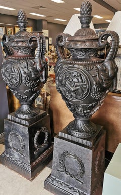 Pair of French 19th Century Antique Cast Iron Urns