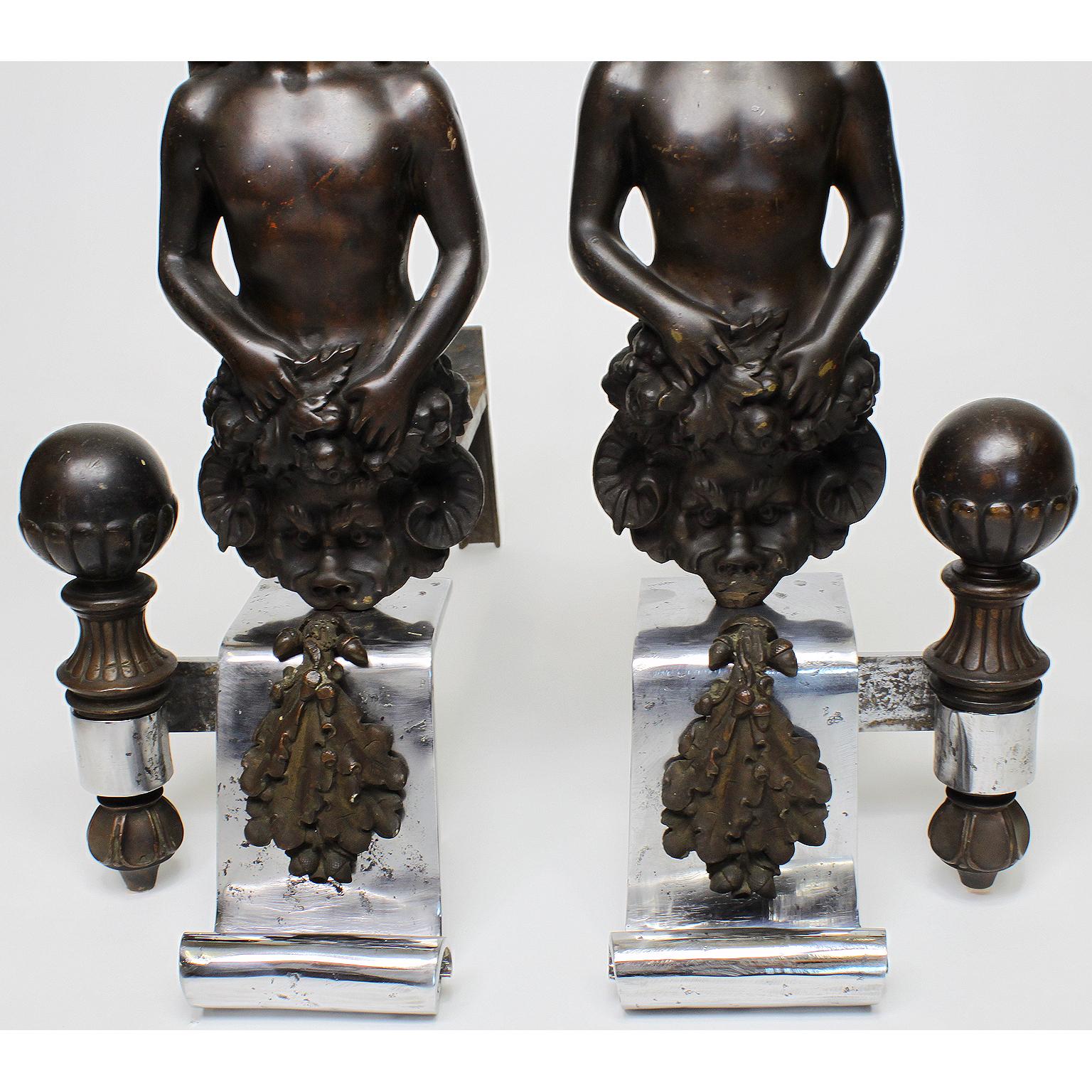 Francese Coppia di androni francesi del XIX secolo in stile revival barocco in acciaio e bronzo in vendita