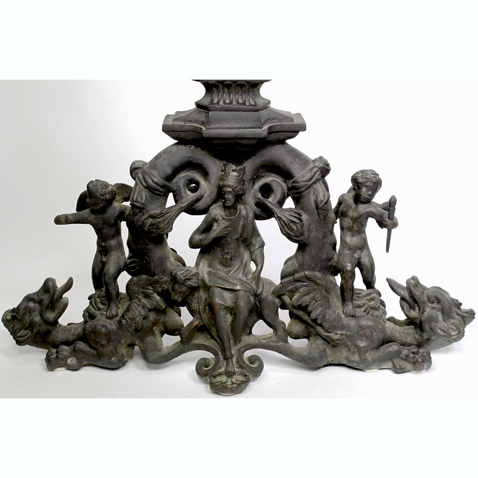 Pair French 19th Century Baroque Style Patinated Bronze Cherub Chenets Andirons For Sale 3