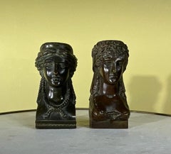 Pair French 19th Century Bronze Empire Style Head Ornaments