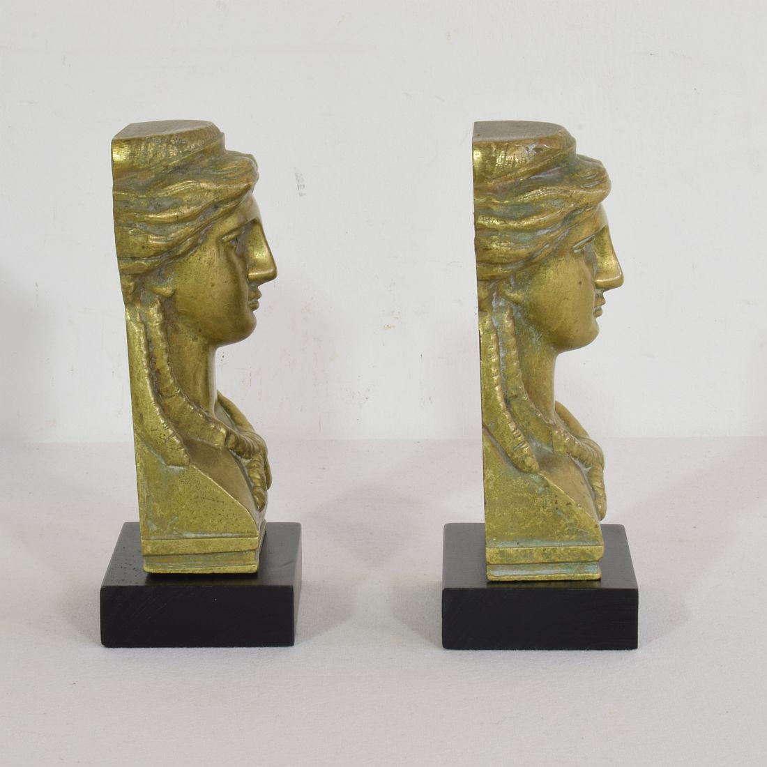 Pair French 19th Century Bronze Empire Style Head Ornaments 2