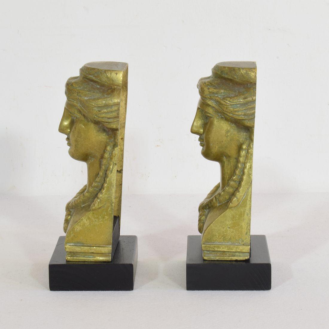 Pair French 19th Century Bronze Empire Style Head Ornaments 4