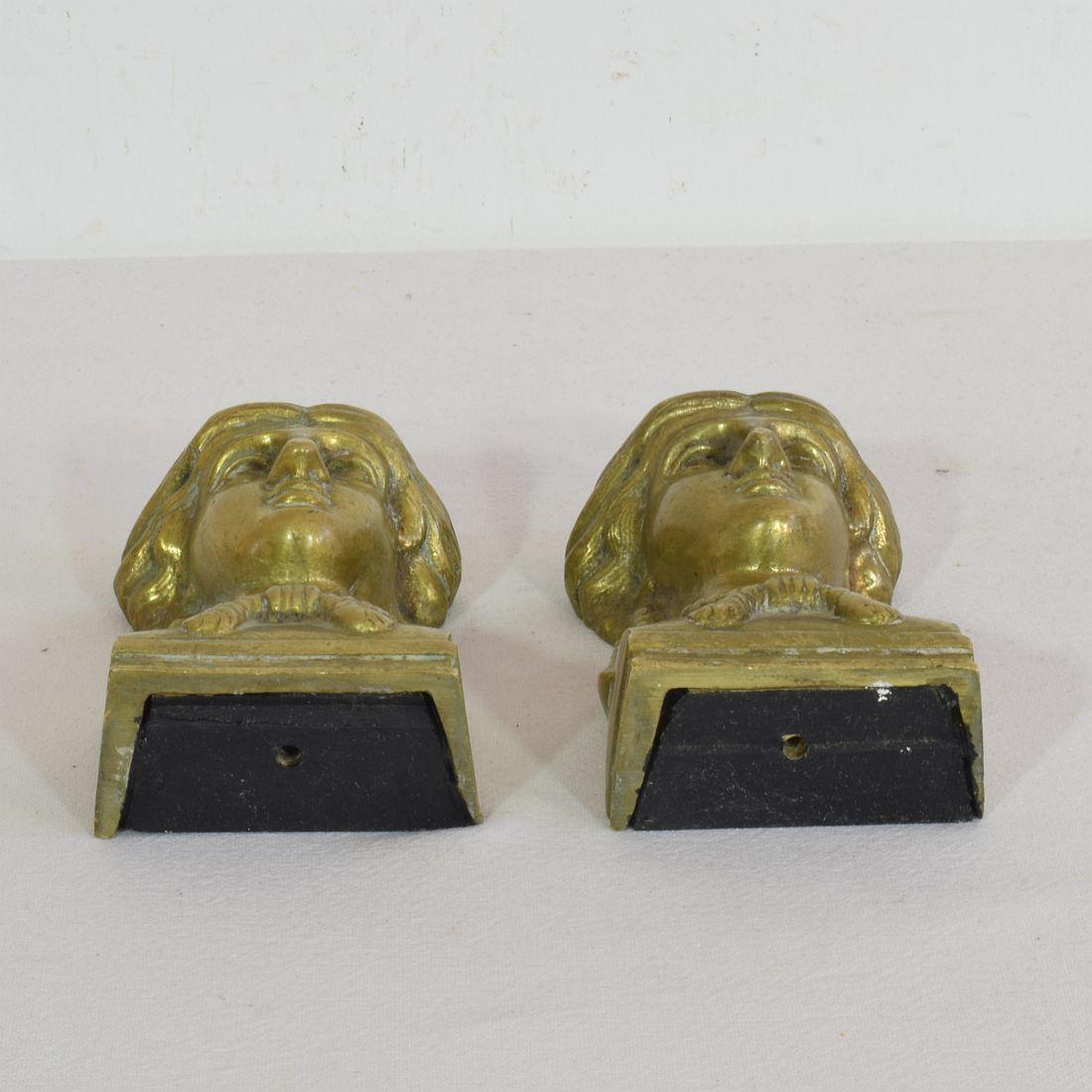 Pair French 19th Century Bronze Empire Style Head Ornaments 6
