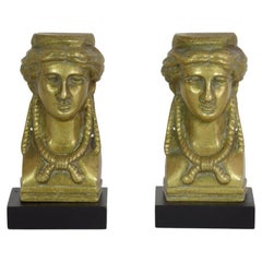 Pair French 19th Century Bronze Empire Style Head Ornaments