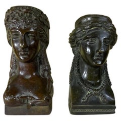 Pair French 19th Century Bronze Empire Style Head Ornaments