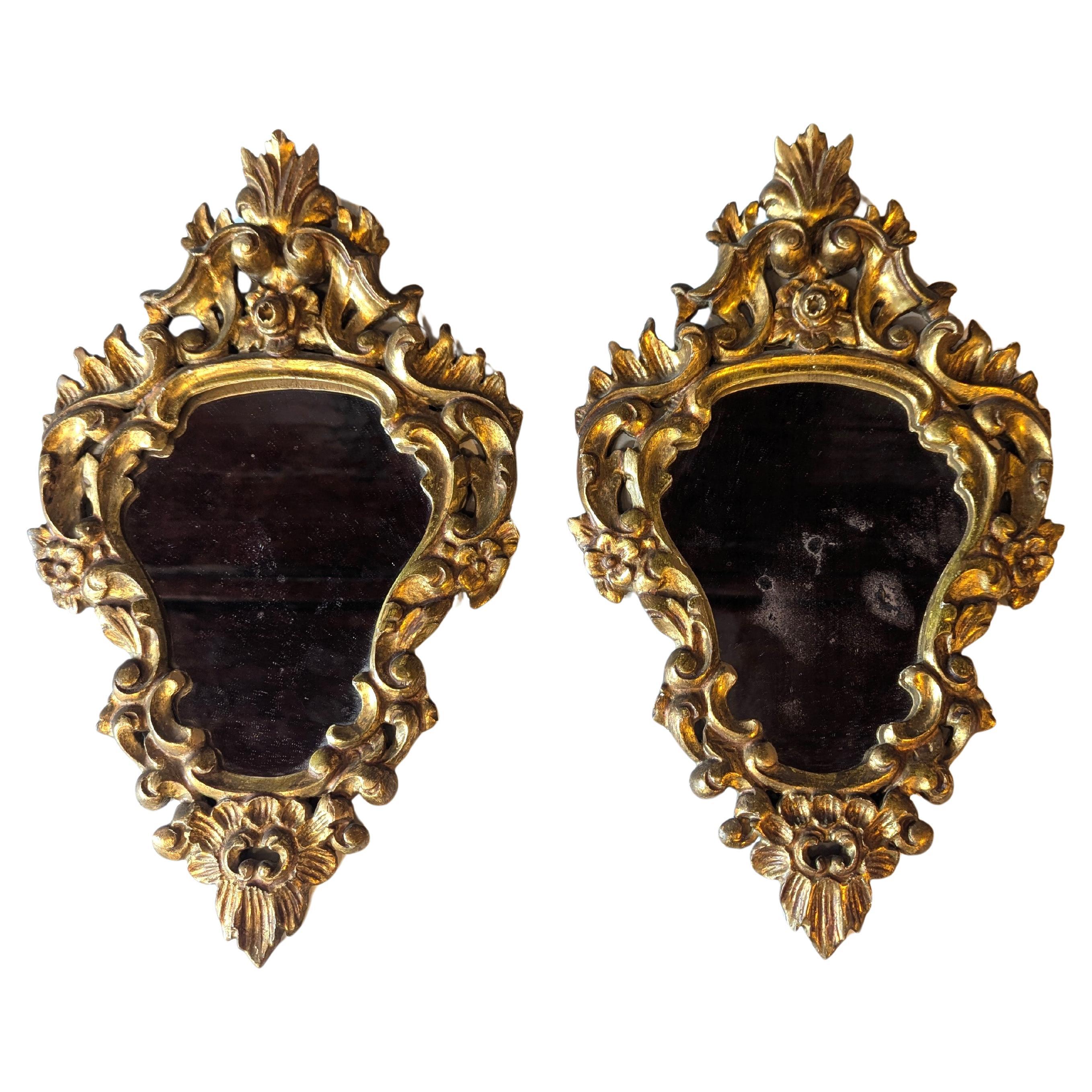 Pair French 19th Century Carved Baroque Gilt Mirrors For Sale