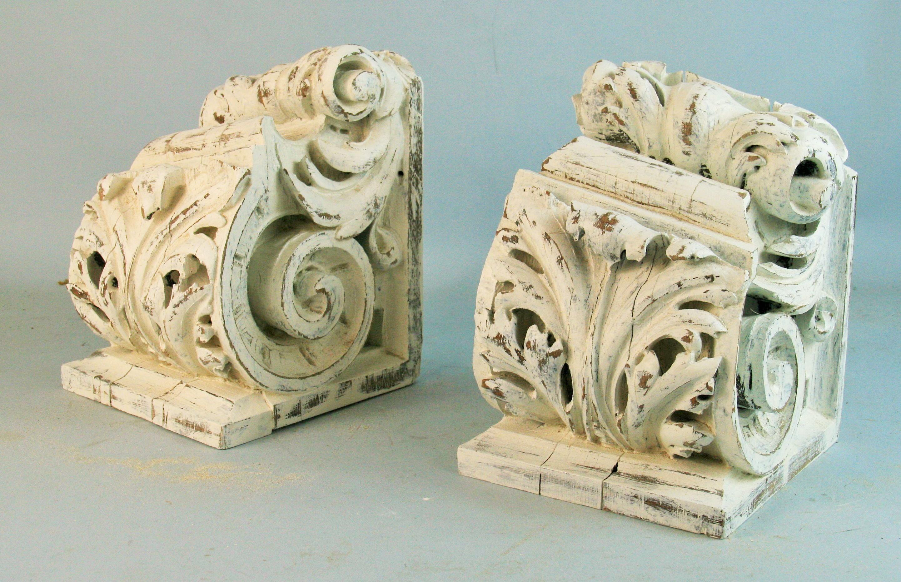 3-1114 Pair French hand carved oak corbels/architectural elements/bookends 1850's.