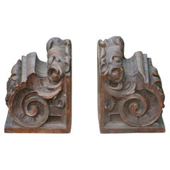 Pair French 19th Century Carved Oak Corbels/Architectural Elements/Bookends