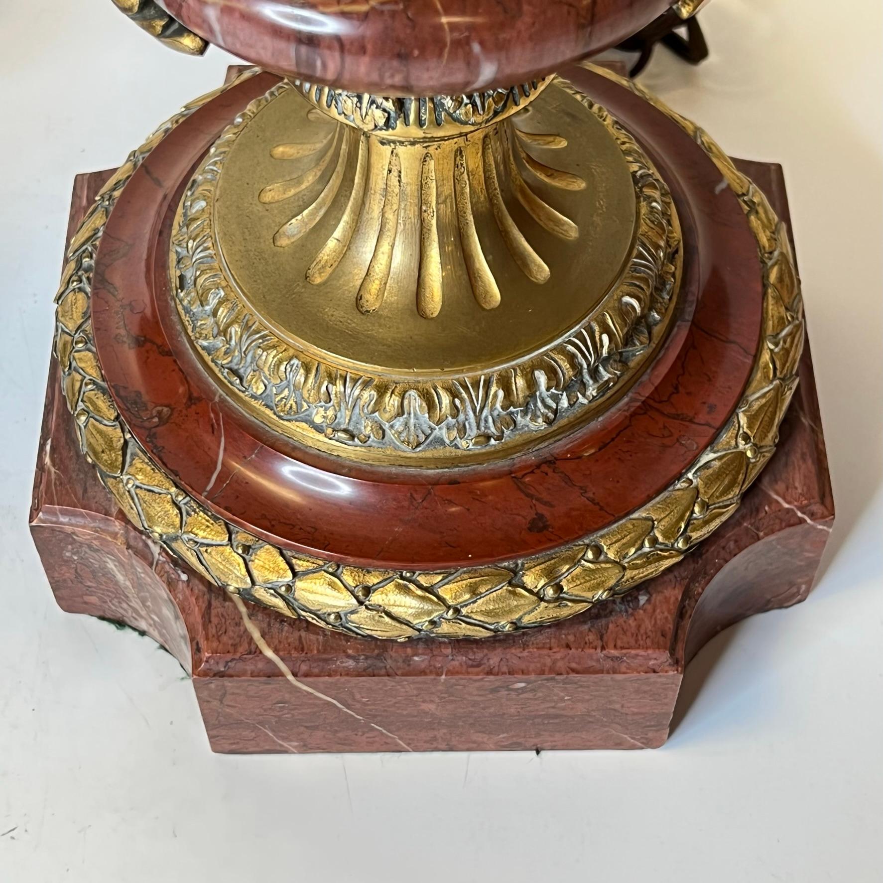 Pair French 19th Century Gilt Bronze and Rouge Marble Table Lamps with Cherubs 9