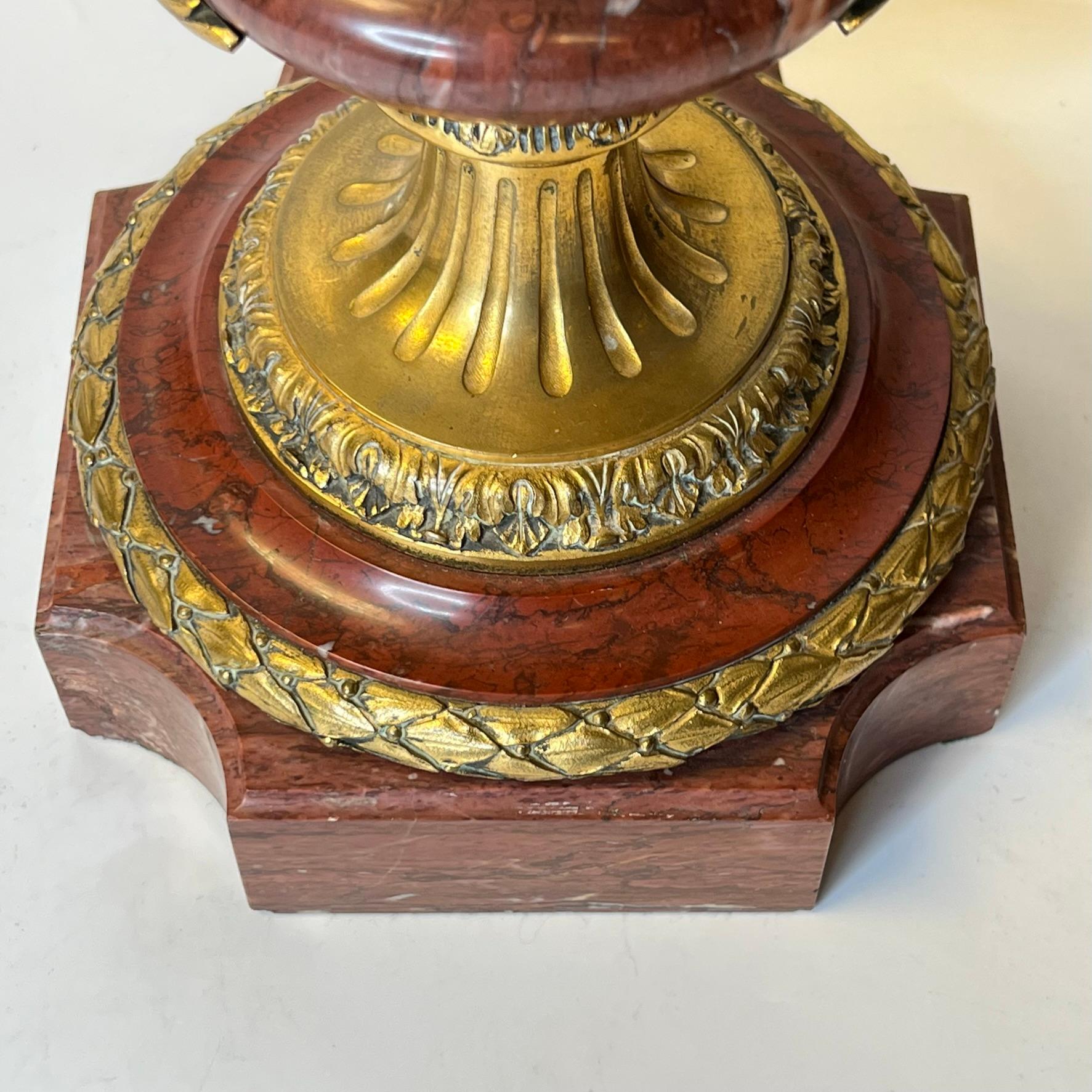 Pair French 19th Century Gilt Bronze and Rouge Marble Table Lamps with Cherubs 10