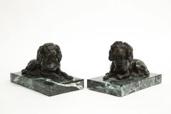 Pair French 19th Century Grand Tour Patinated Bronze Dogs on Green Marble Bases