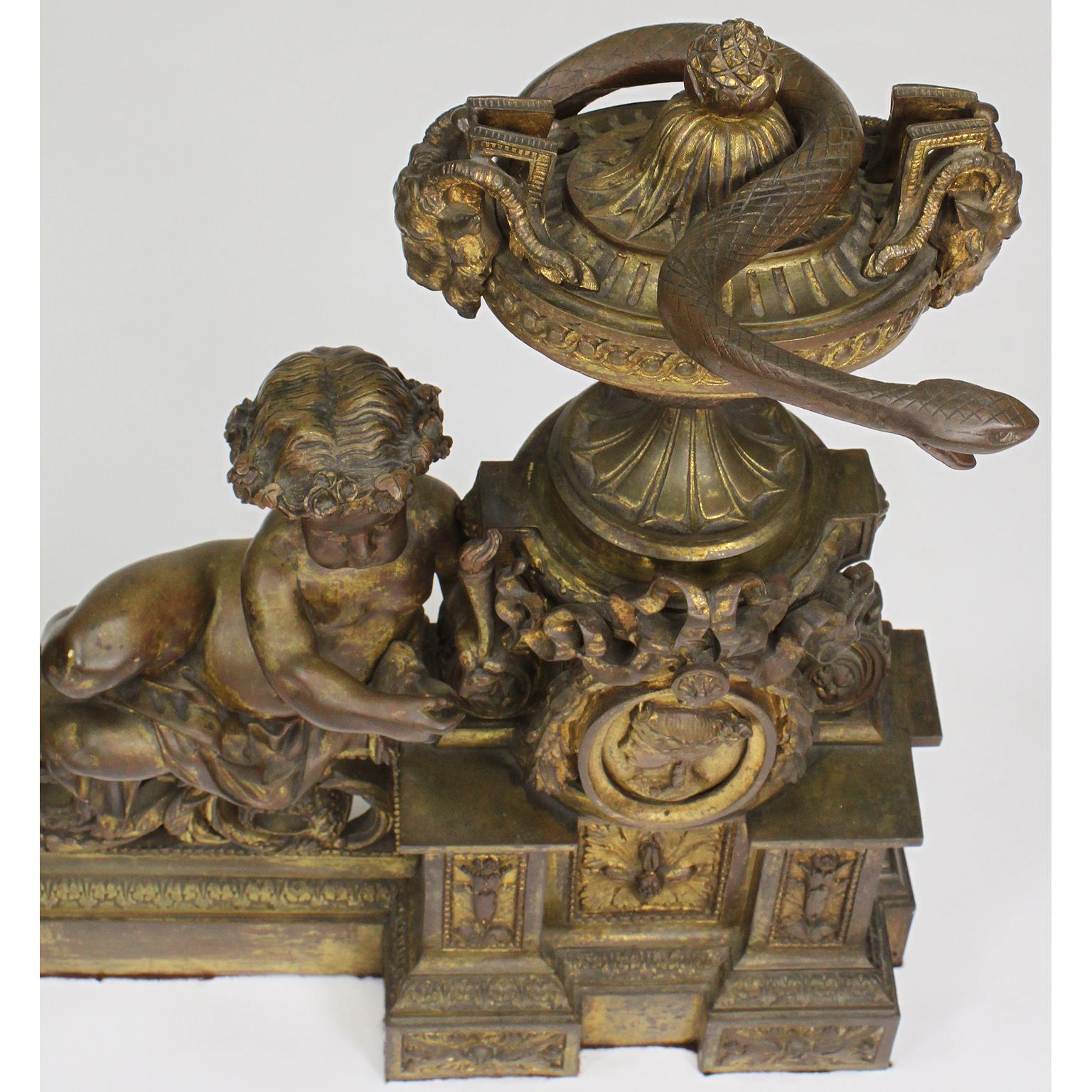 French 19th Century Louis XV Style Gilt-Bronze Chenets Andirons with Putti, Pair For Sale 2