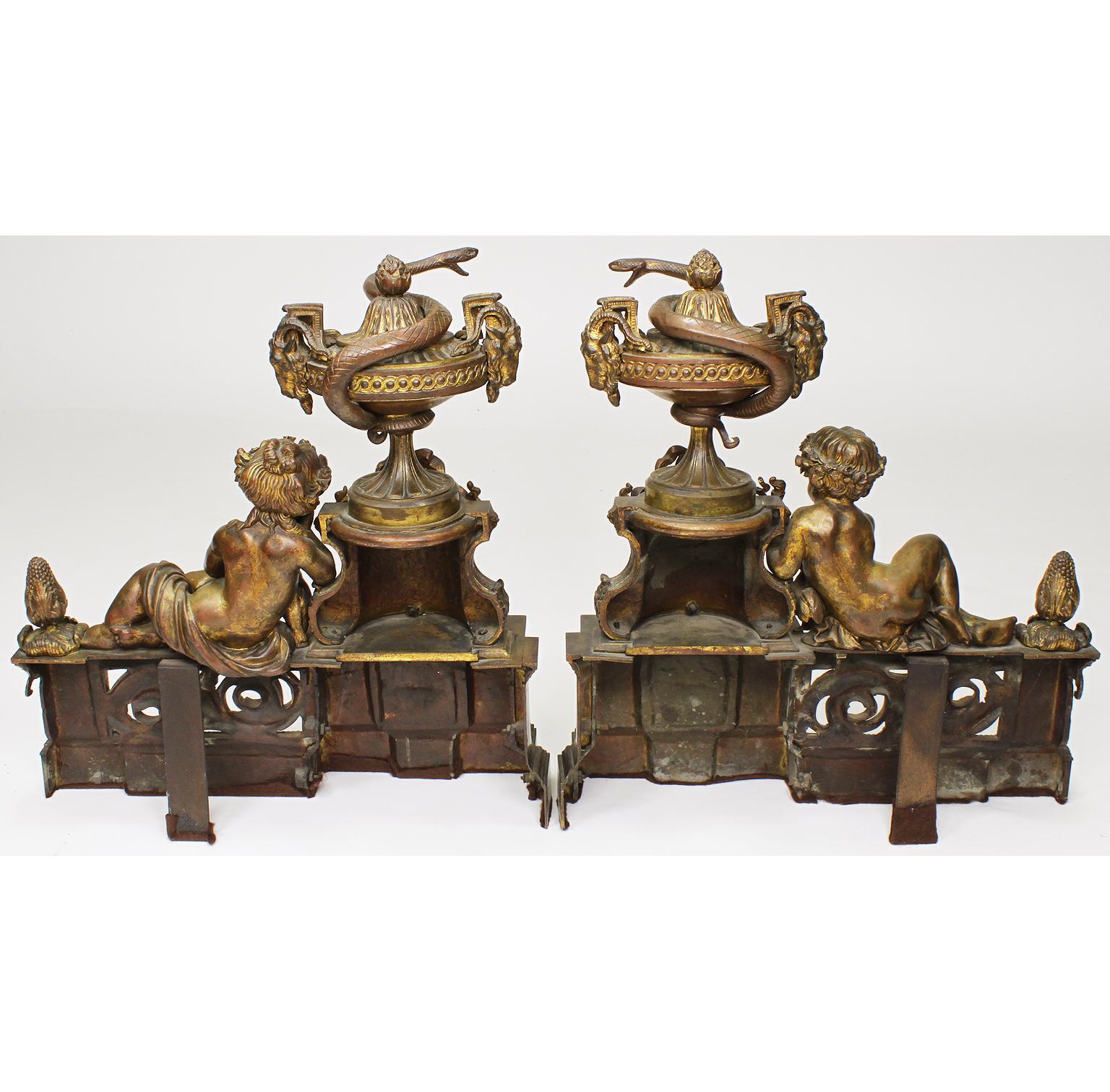 French 19th Century Louis XV Style Gilt-Bronze Chenets Andirons with Putti, Pair For Sale 5