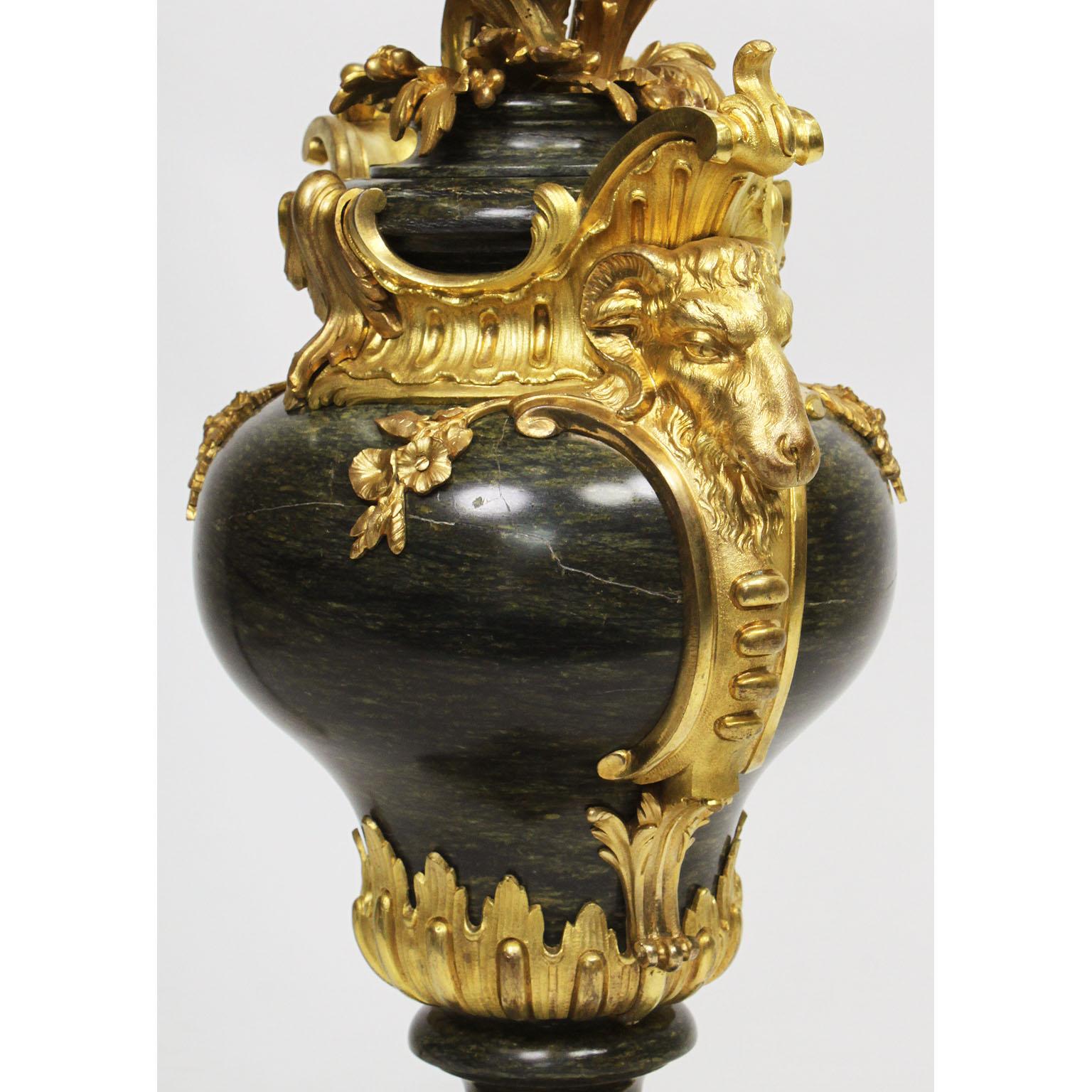 Paar französische Marmor- und Goldbronze-Kandelaber im Louis-XV-Stil des 19. Jahrhunderts Henri Vian-Stil im Zustand „Gut“ im Angebot in Los Angeles, CA