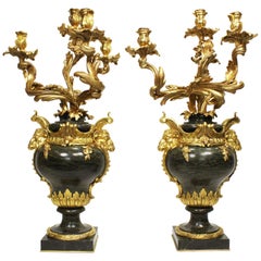 Pair of French 19th Century Louis XV Style Marble & Ormolu Candelabra Henri Vian