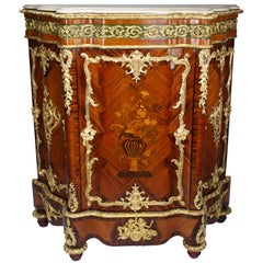 Pair French 19th-Century Louis XV-style Marquetry & Ormolu Mounted Side Cabinets