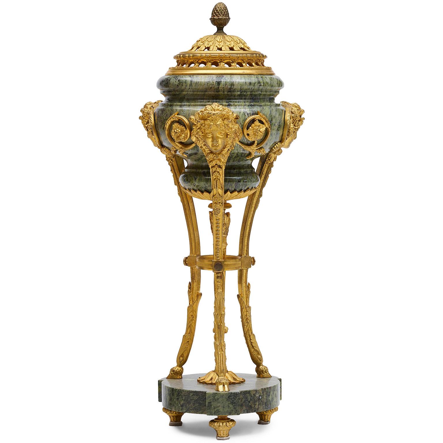 Gilt Pair French 19th Century Louis XV Style Ormolu Mounted & Marble Incense Burners For Sale