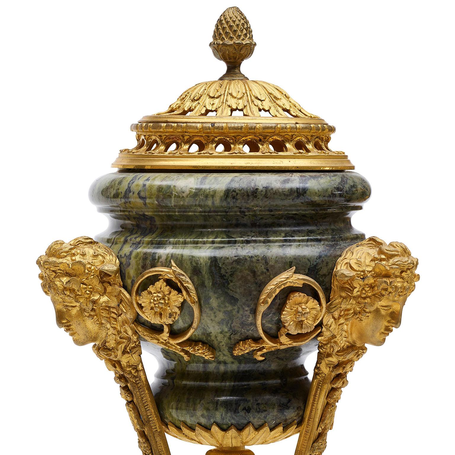 Bronze Pair French 19th Century Louis XV Style Ormolu Mounted & Marble Incense Burners For Sale