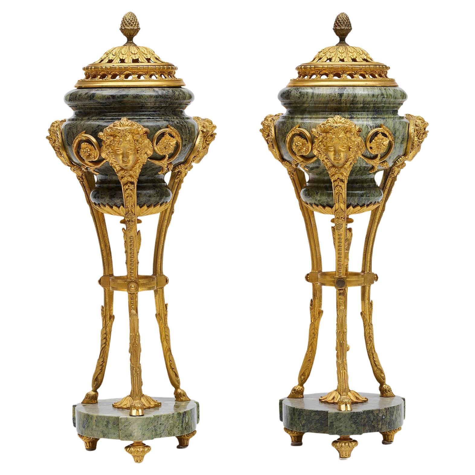 Pair French 19th Century Louis XV Style Ormolu Mounted & Marble Incense Burners