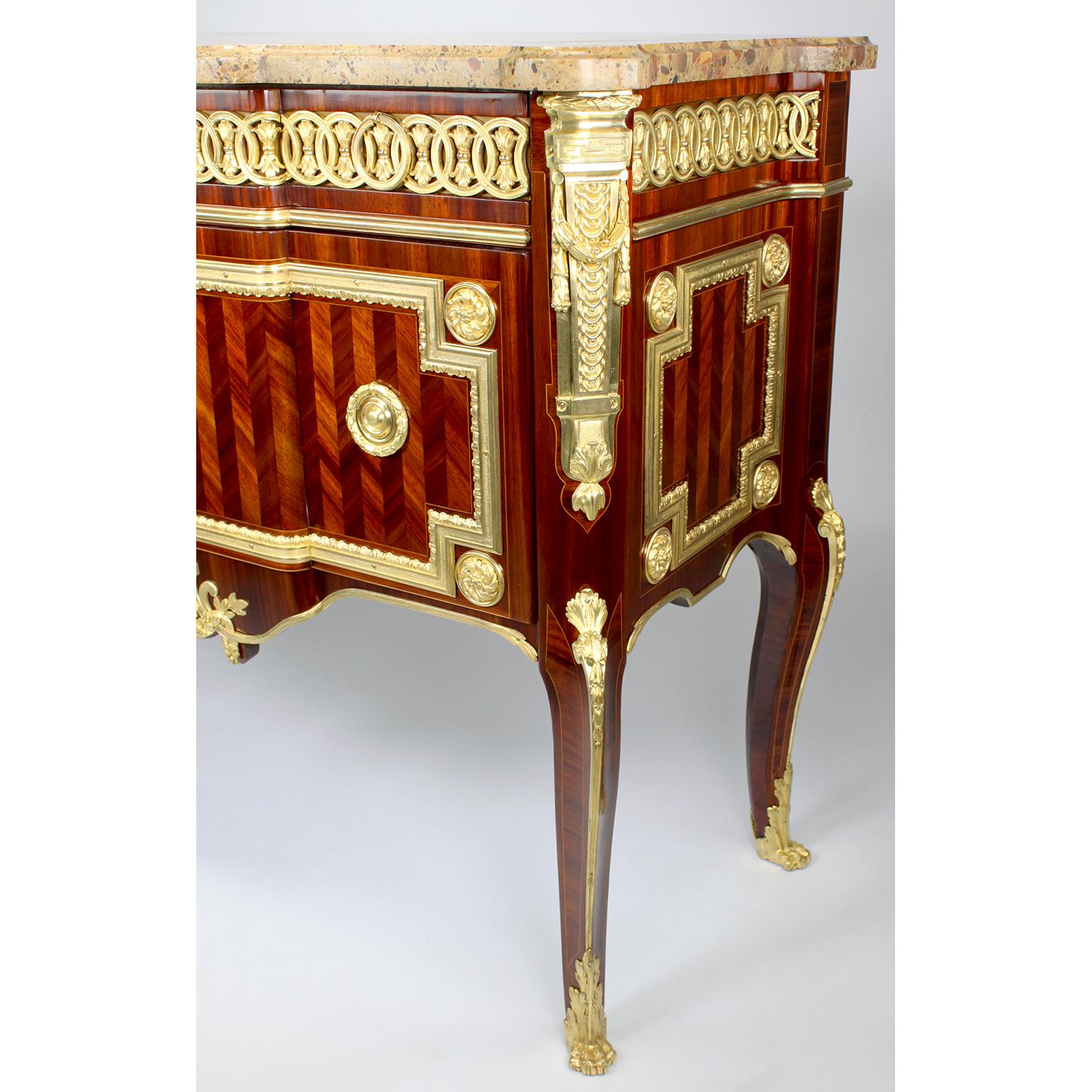 Pair French 19th Century Louis XV/XVI Style Transitional Commodes, Linke Attr. For Sale 5