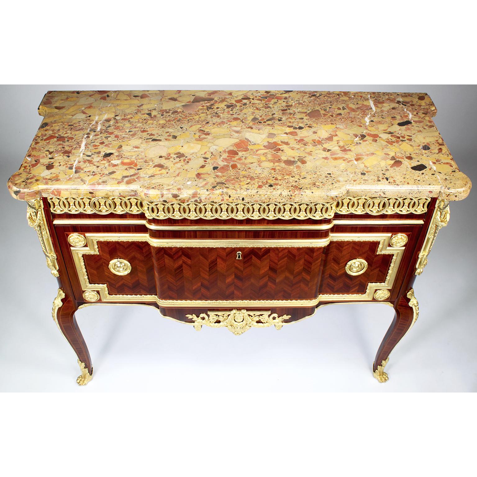 Pair French 19th Century Louis XV/XVI Style Transitional Commodes, Linke Attr. For Sale 13