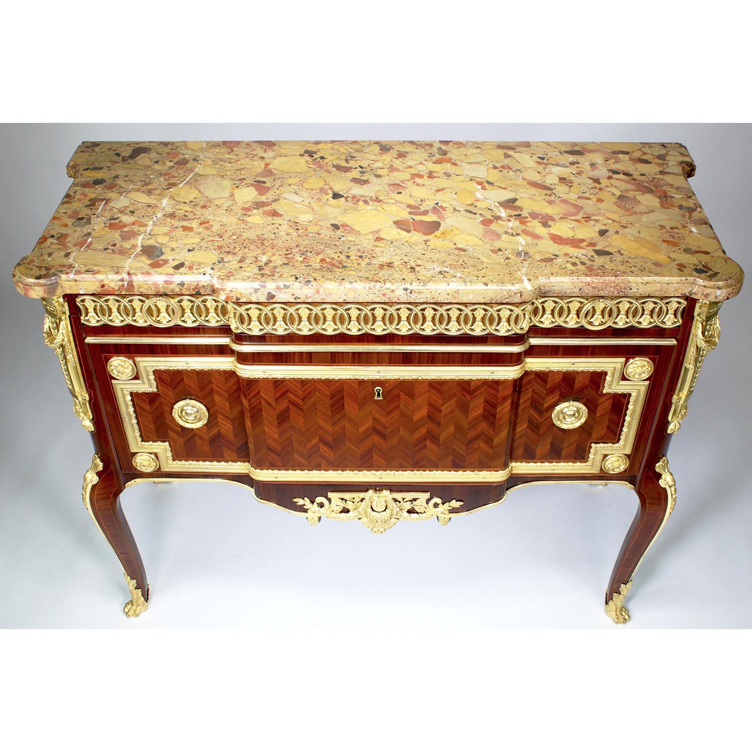 Pair French 19th Century Louis XV/XVI Style Transitional Commodes, Linke Attr. For Sale 14