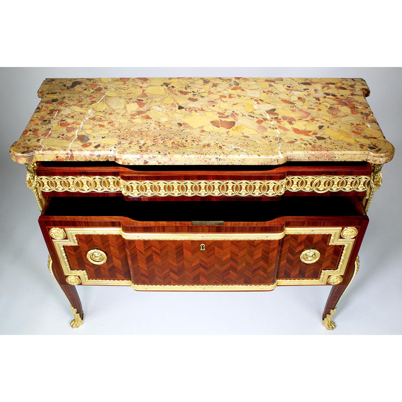 Pair French 19th Century Louis XV/XVI Style Transitional Commodes, Linke Attr. For Sale 15