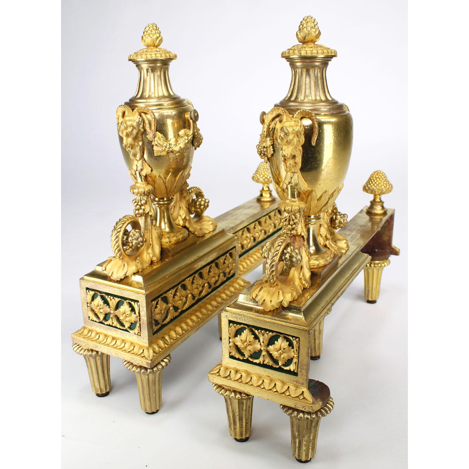 Pair French 19th Century Louis XVI Style Ormolu Figural Chenets, by Henry Dasson For Sale 6
