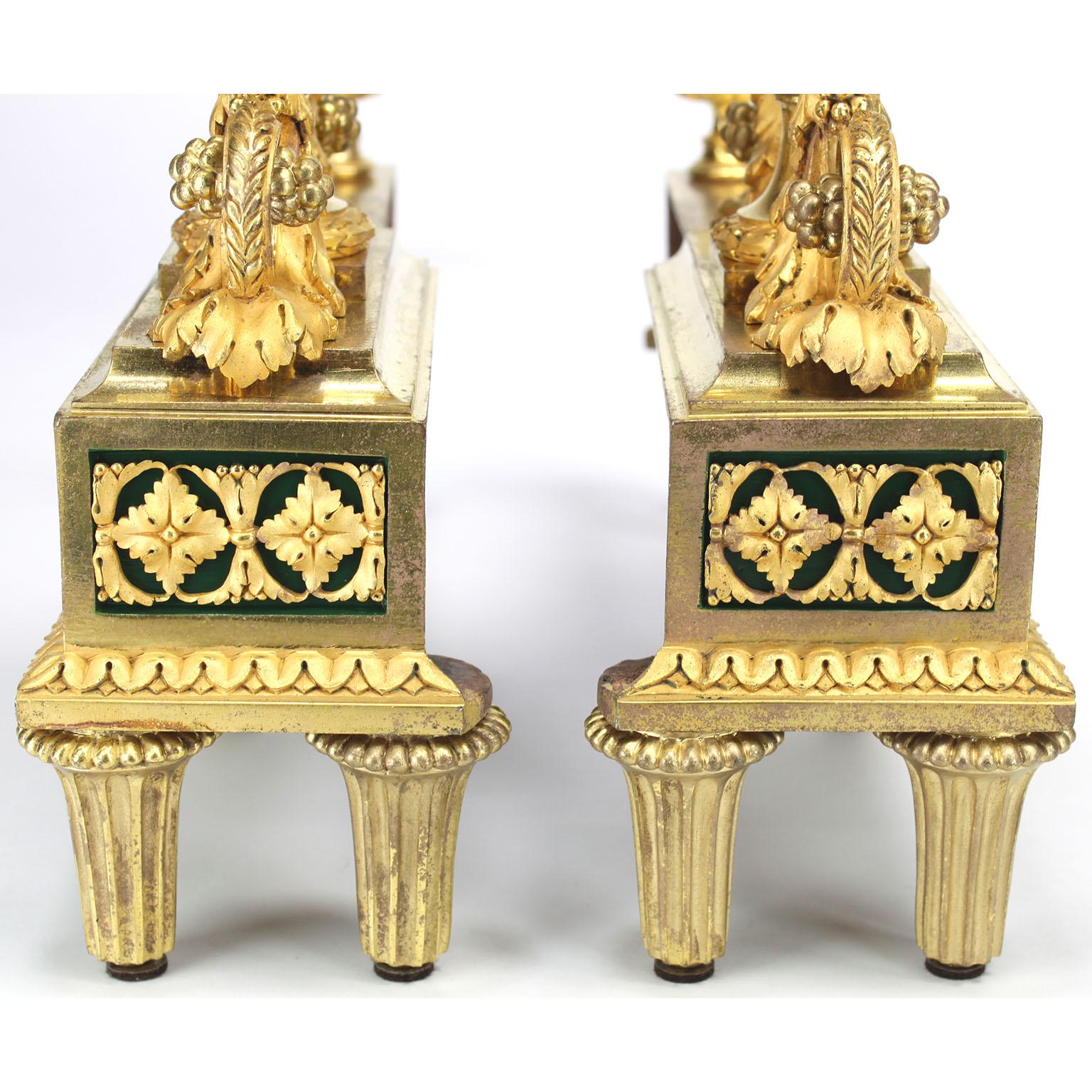 Pair French 19th Century Louis XVI Style Ormolu Figural Chenets, by Henry Dasson For Sale 7