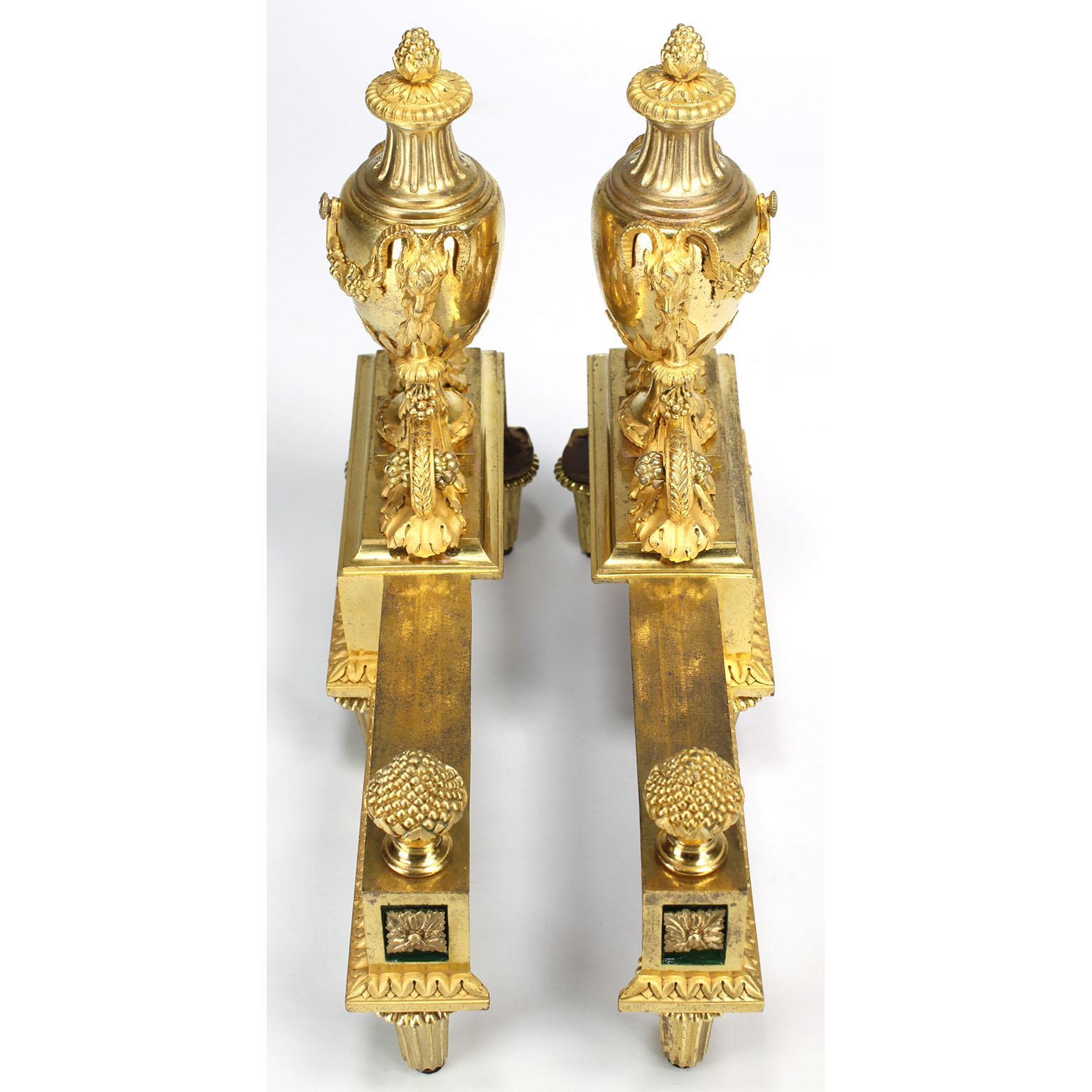 Pair French 19th Century Louis XVI Style Ormolu Figural Chenets, by Henry Dasson For Sale 9