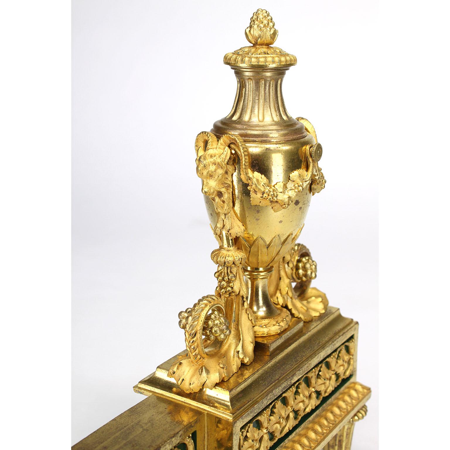 Pair French 19th Century Louis XVI Style Ormolu Figural Chenets, by Henry Dasson For Sale 12