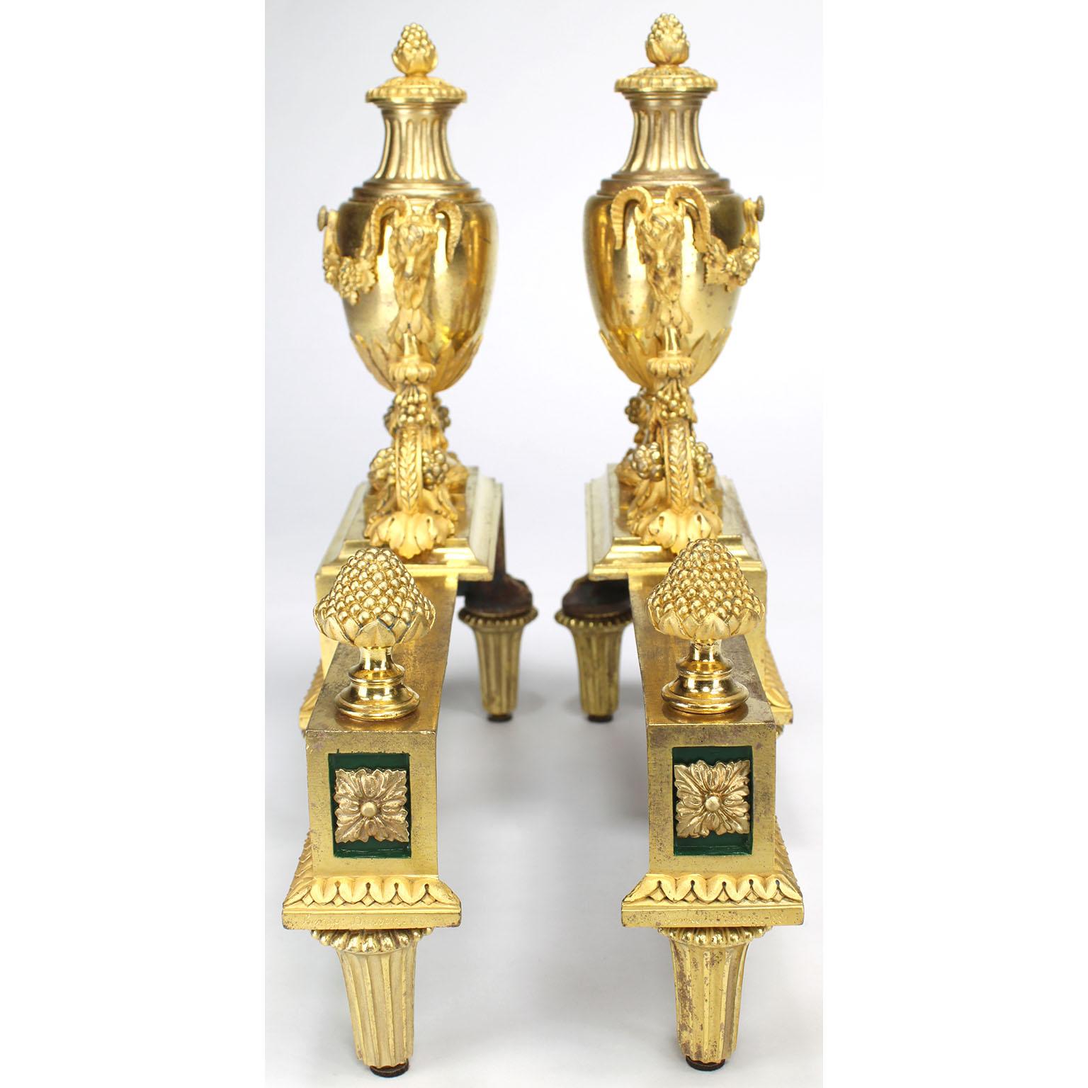 Pair French 19th Century Louis XVI Style Ormolu Figural Chenets, by Henry Dasson For Sale 14
