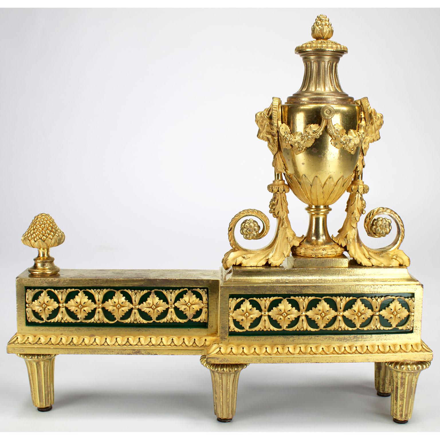 Gilt Pair French 19th Century Louis XVI Style Ormolu Figural Chenets, by Henry Dasson For Sale