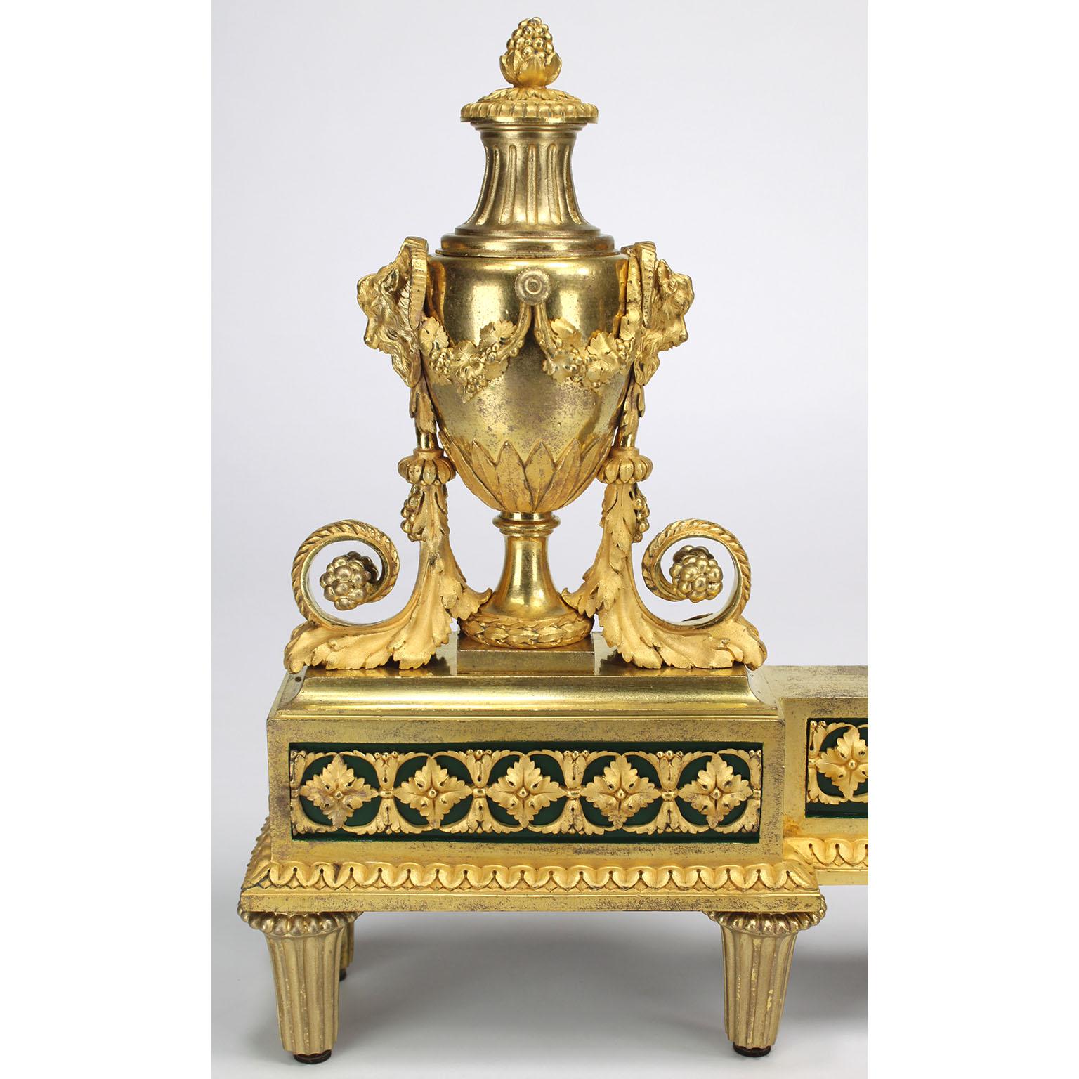 Pair French 19th Century Louis XVI Style Ormolu Figural Chenets, by Henry Dasson In Good Condition For Sale In Los Angeles, CA