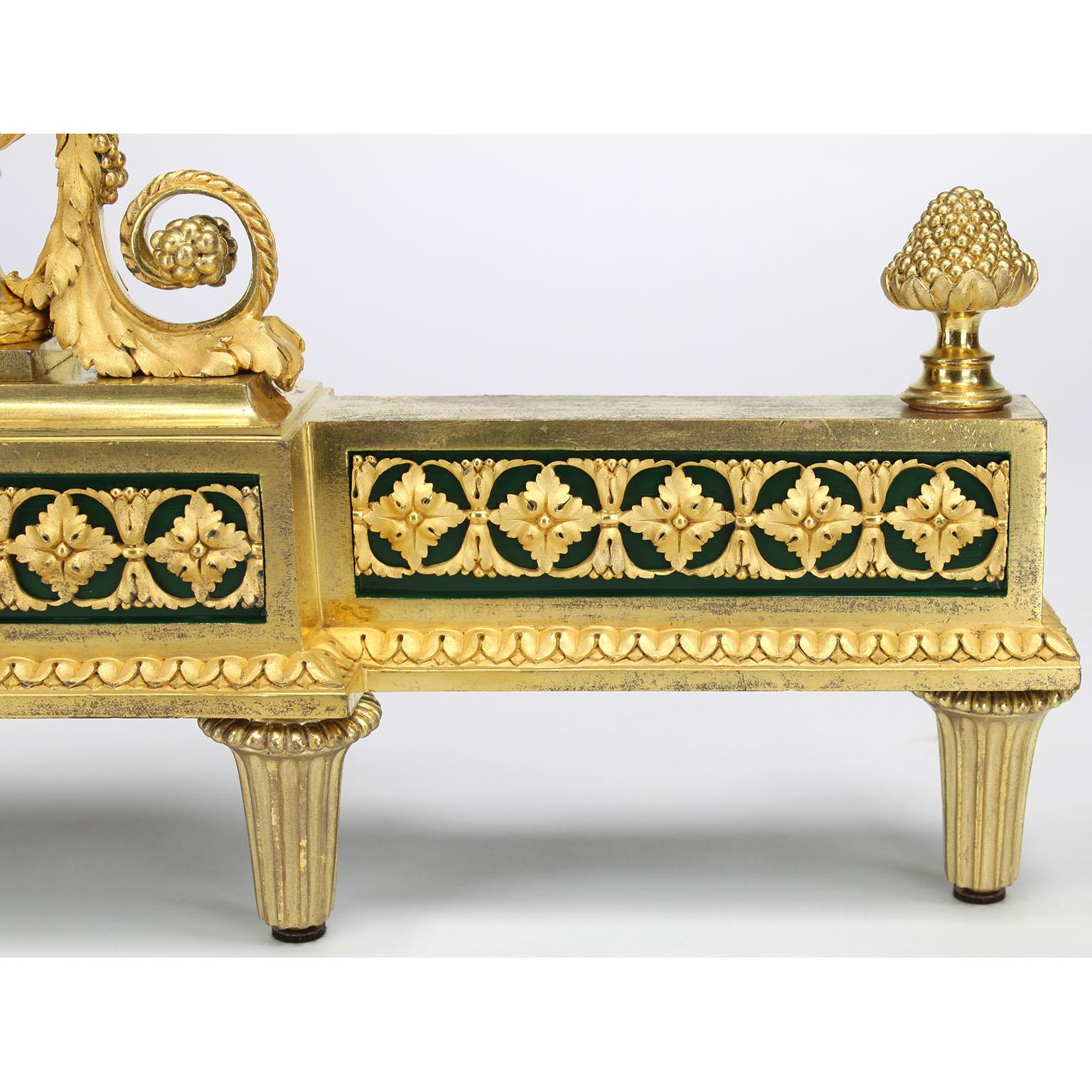 Enamel Pair French 19th Century Louis XVI Style Ormolu Figural Chenets, by Henry Dasson For Sale