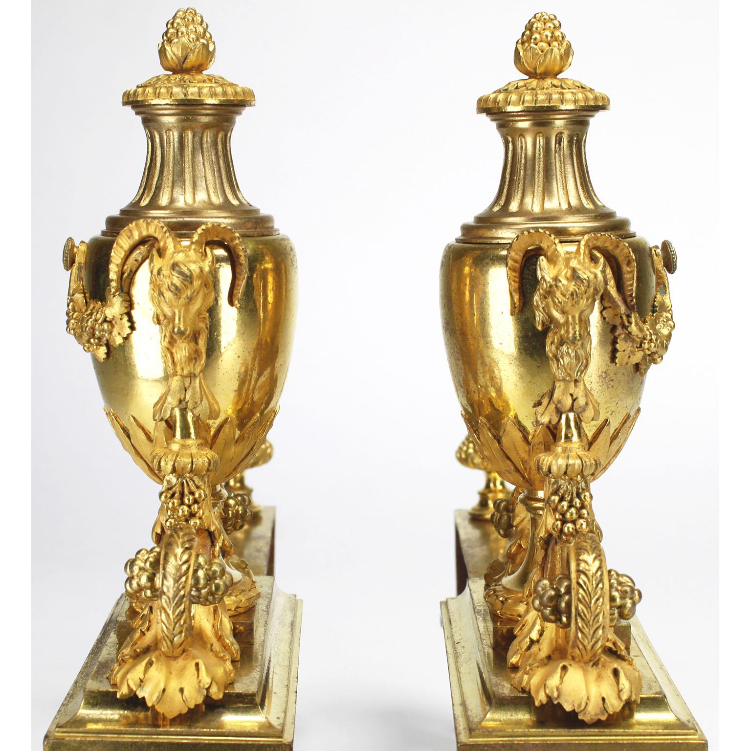Pair French 19th Century Louis XVI Style Ormolu Figural Chenets, by Henry Dasson For Sale 4