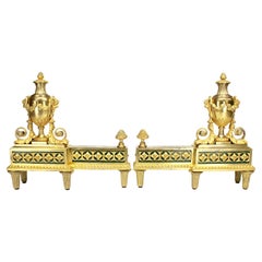 Pair French 19th Century Louis XVI Style Ormolu Figural Chenets, by Henry Dasson
