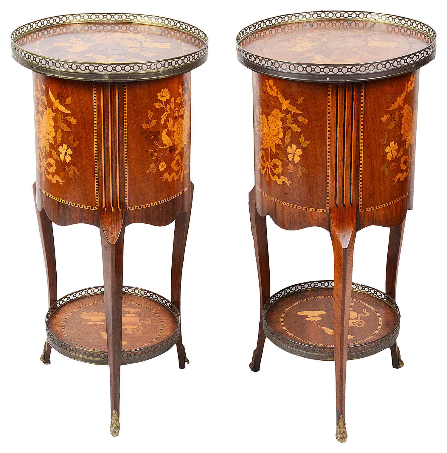 Louis XVI Pair French 19th Century Marquetry Side Tables For Sale