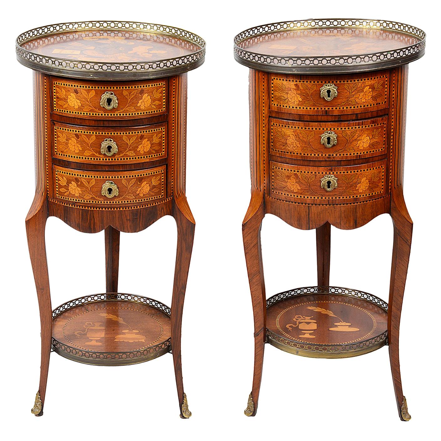 Pair French 19th Century Marquetry Side Tables