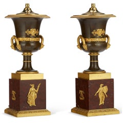 Pair French 19th Century Napoleon III Empire Style Gilt-Bronze Urn Table Lamps