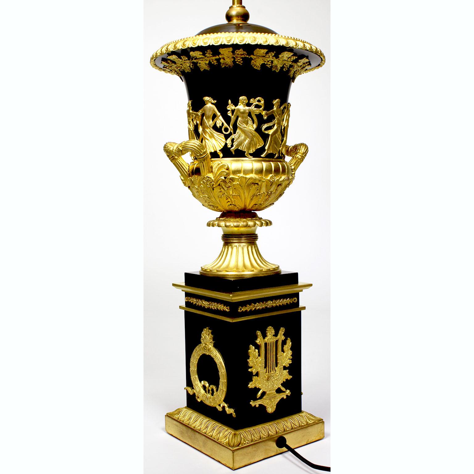Pair French 19th Century Napoleon III Empire Style Gilt-Bronze Urn Table Lamps For Sale 1