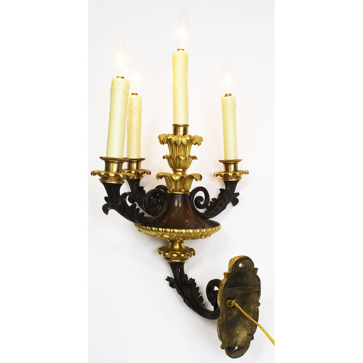 Patinated French 19th Century Neoclassical Empire Revival Style Bronze Wall Sconces, Pair For Sale